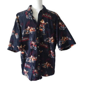 Reel Legends Santa Motorcycle‎ North Pole Choppers button front shirt. Sz. L